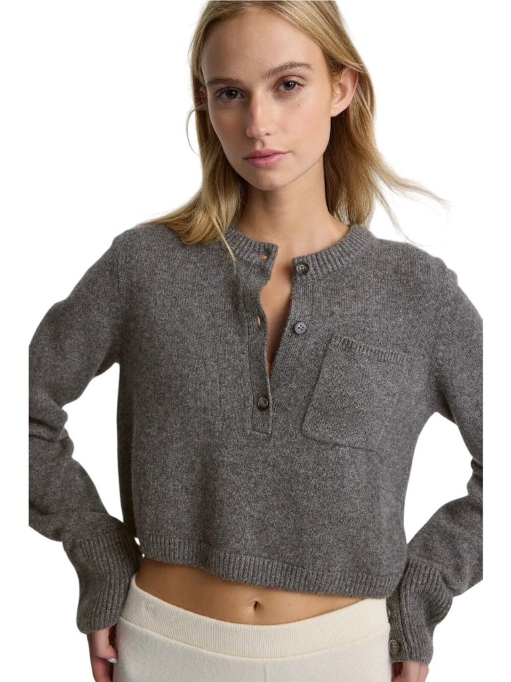NAADAM Premium Cashmino Utility Henley Sweater in Grey XSmall Womens